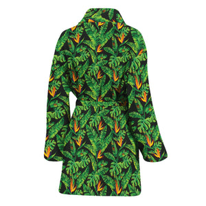 Bird Of Paradise And Palm Leaves Print Women's Bathrobe