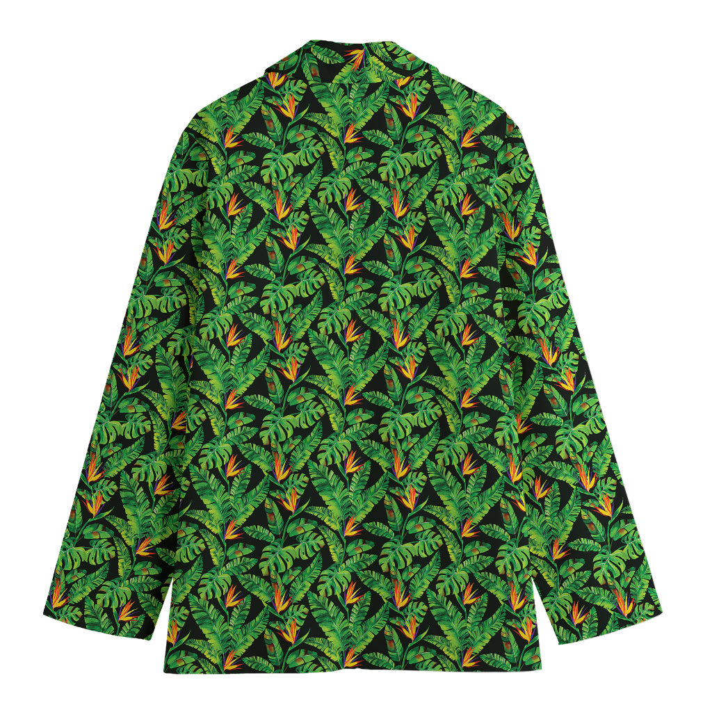 Bird Of Paradise And Palm Leaves Print Women's Blazer