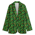 Bird Of Paradise And Palm Leaves Print Women's Cotton Blazer