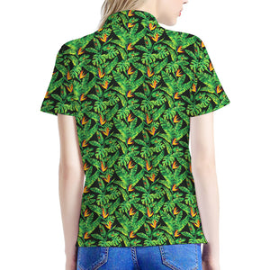 Bird Of Paradise And Palm Leaves Print Women's Polo Shirt