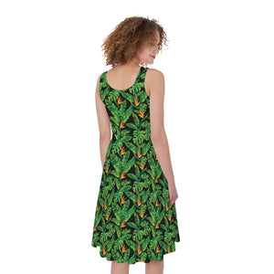 Bird Of Paradise And Palm Leaves Print Women's Sleeveless Dress