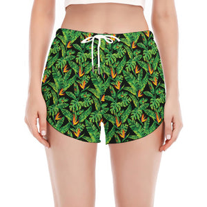 Bird Of Paradise And Palm Leaves Print Women's Split Running Shorts