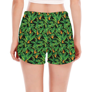 Bird Of Paradise And Palm Leaves Print Women's Split Running Shorts