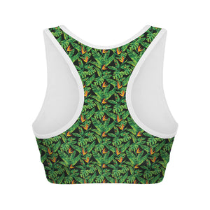 Bird Of Paradise And Palm Leaves Print Women's Sports Bra