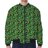 Bird Of Paradise And Palm Leaves Print Zip Sleeve Bomber Jacket