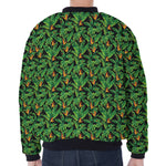 Bird Of Paradise And Palm Leaves Print Zip Sleeve Bomber Jacket