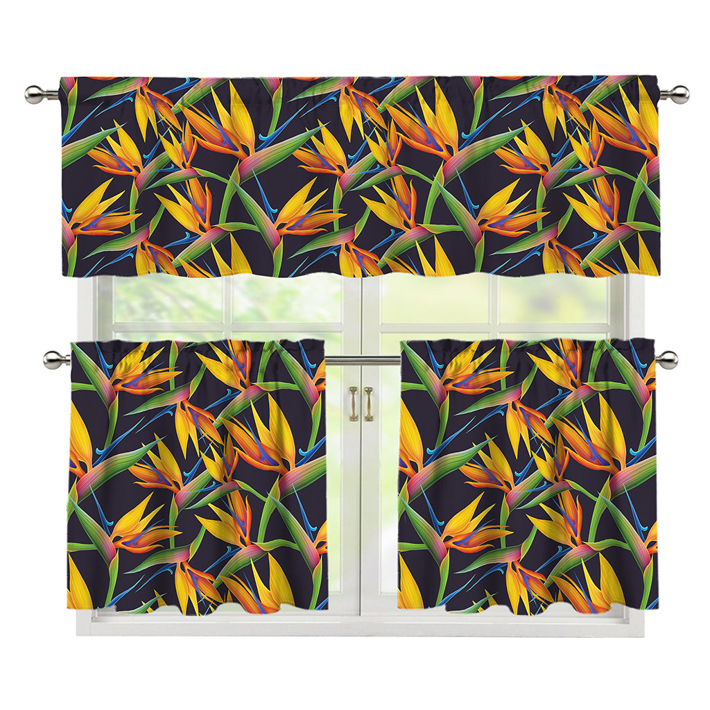 Bird Of Paradise Flower Pattern Print 3 Piece Kitchen Curtains