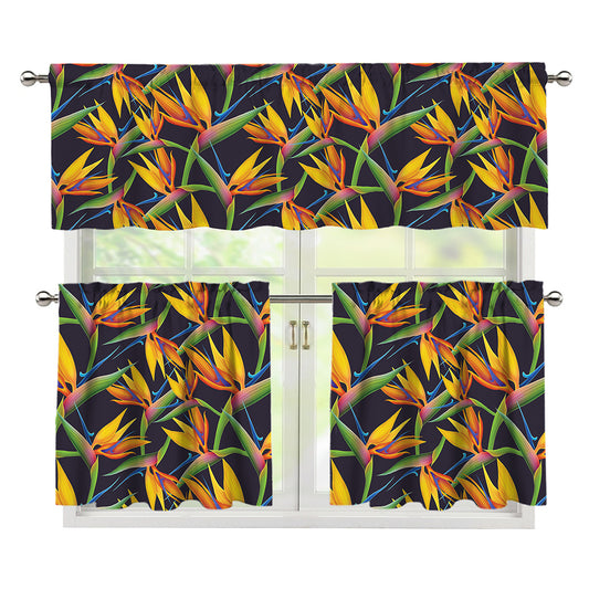 Bird Of Paradise Flower Pattern Print 3 Piece Kitchen Curtains