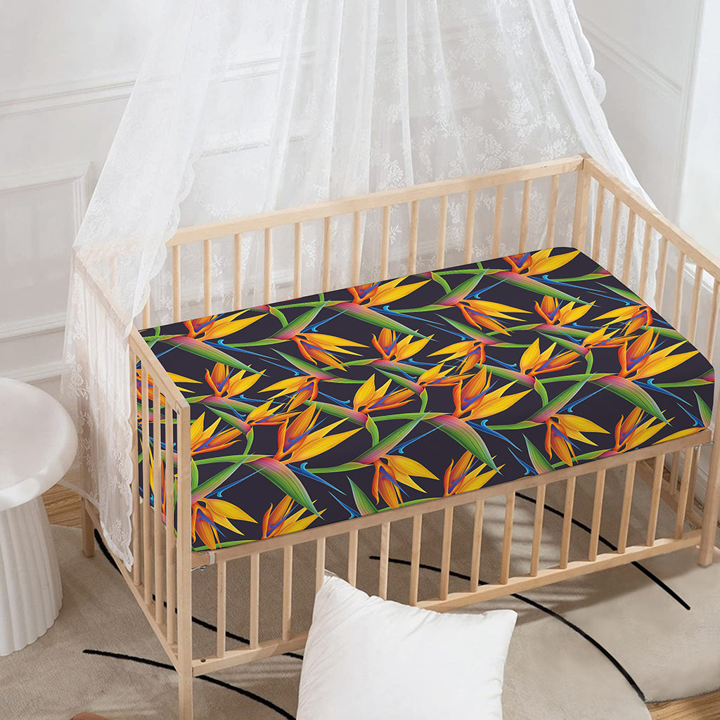 Bird Of Paradise Flower Pattern Print Baby Crib Sheet