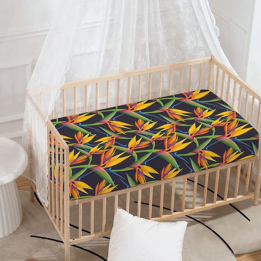 Bird Of Paradise Flower Pattern Print Baby Crib Sheet
