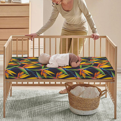 Bird Of Paradise Flower Pattern Print Baby Crib Sheet