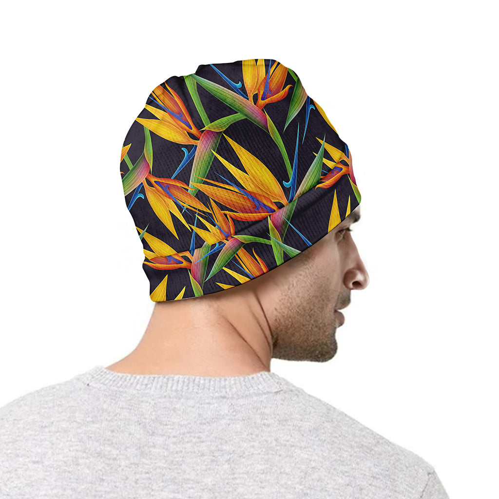 Bird Of Paradise Flower Pattern Print Beanie