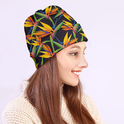 Bird Of Paradise Flower Pattern Print Beanie
