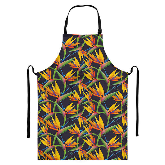Bird Of Paradise Flower Pattern Print Bib Apron With Pocket