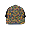 Bird Of Paradise Flower Pattern Print Black Mesh Trucker Hat