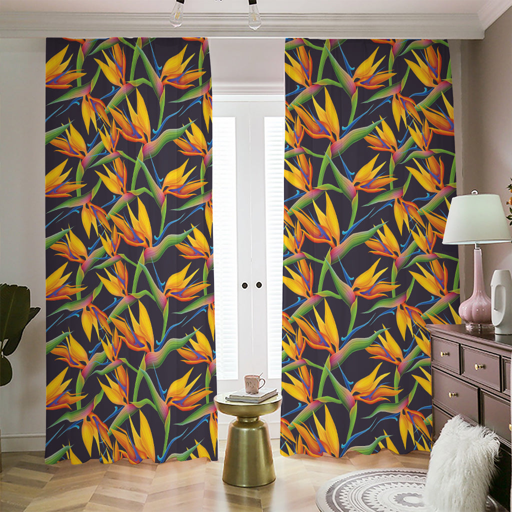 Bird Of Paradise Flower Pattern Print Blackout Pencil Pleat Curtains