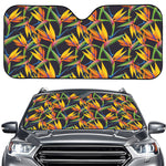 Bird Of Paradise Flower Pattern Print Car Windshield Sun Shade