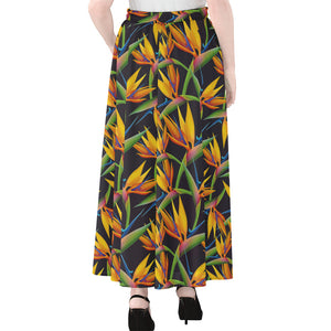 Bird Of Paradise Flower Pattern Print Chiffon Maxi Skirt