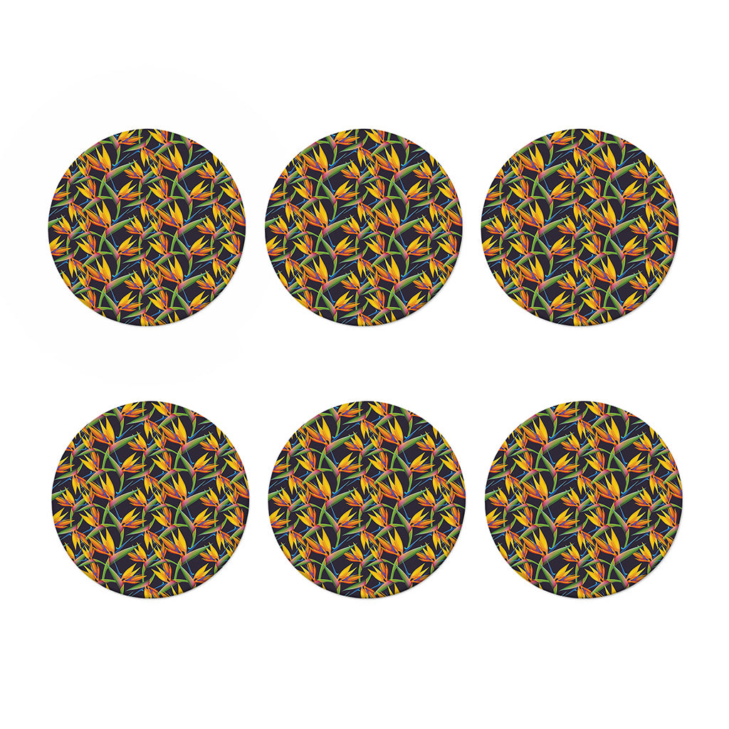Bird Of Paradise Flower Pattern Print Coaster Set