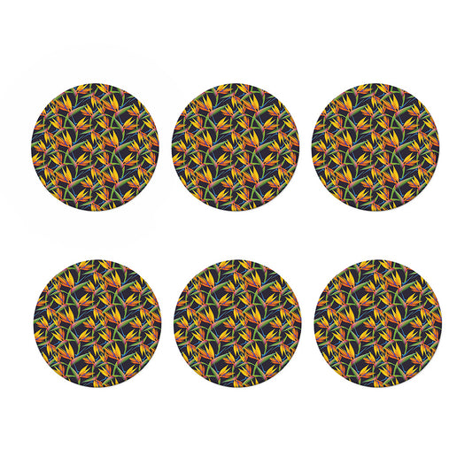 Bird Of Paradise Flower Pattern Print Coaster Set