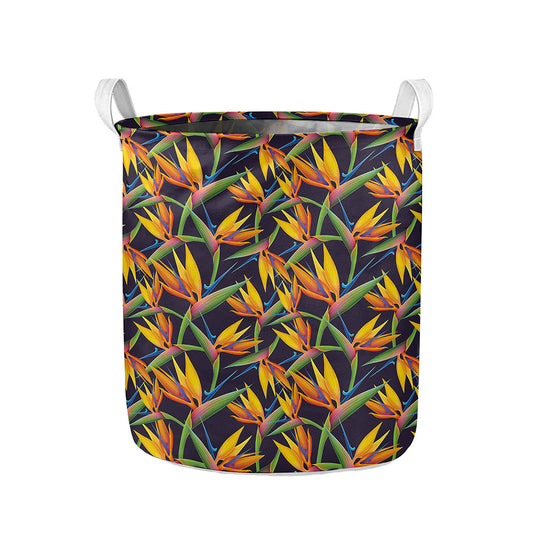 Bird Of Paradise Flower Pattern Print Collapsible Laundry Basket