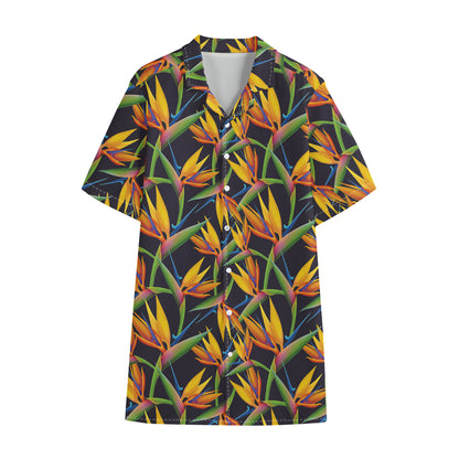 Bird Of Paradise Flower Pattern Print Cotton Hawaiian Shirt
