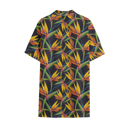 Bird Of Paradise Flower Pattern Print Cotton Hawaiian Shirt