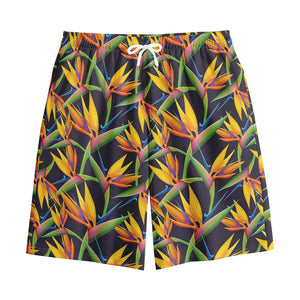 Bird Of Paradise Flower Pattern Print Cotton Shorts