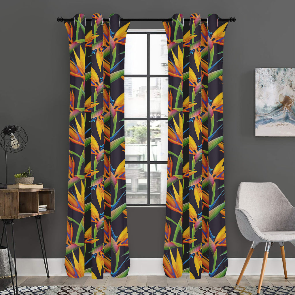 Bird Of Paradise Flower Pattern Print Curtain