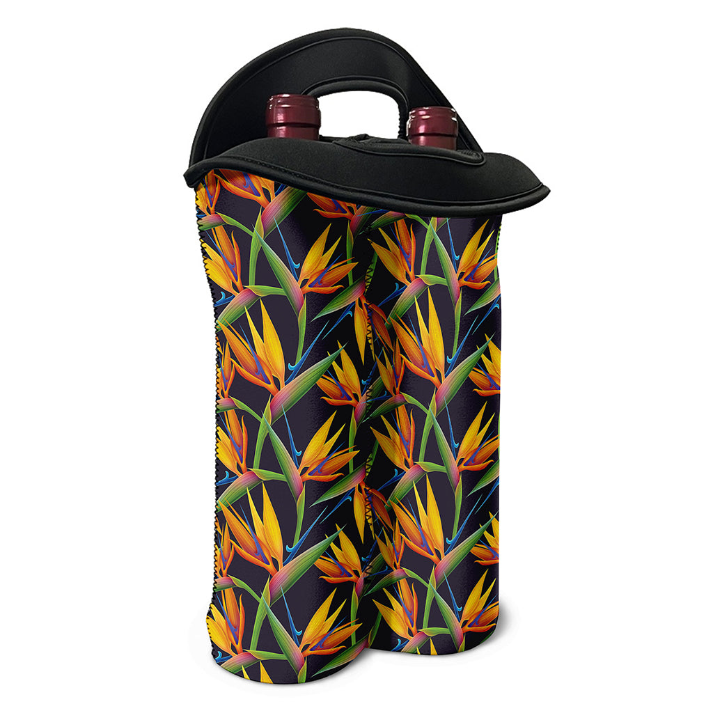 Bird Of Paradise Flower Pattern Print Double Neoprene Wine Tote