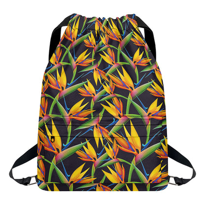 Bird Of Paradise Flower Pattern Print Drawstring Backpack