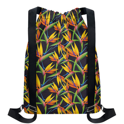 Bird Of Paradise Flower Pattern Print Drawstring Backpack
