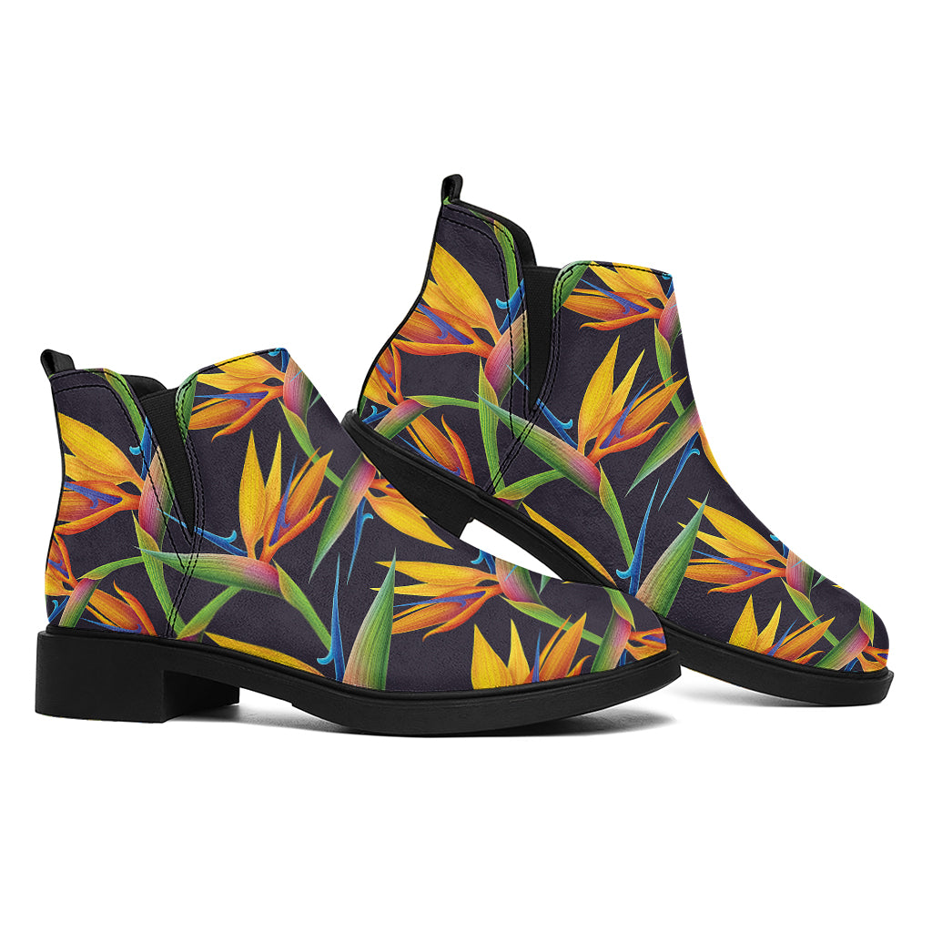 Bird Of Paradise Flower Pattern Print Flat Ankle Boots