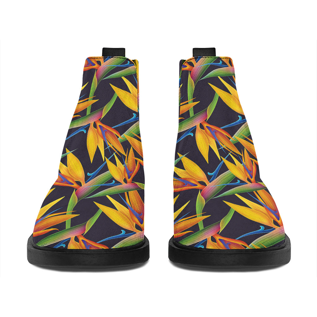 Bird Of Paradise Flower Pattern Print Flat Ankle Boots