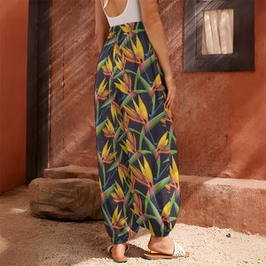 Bird Of Paradise Flower Pattern Print Harem Pants