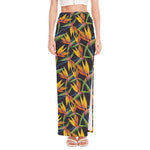 Bird Of Paradise Flower Pattern Print High Slit Maxi Skirt