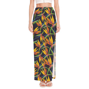 Bird Of Paradise Flower Pattern Print High Slit Maxi Skirt