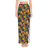 Bird Of Paradise Flower Pattern Print High Slit Maxi Skirt