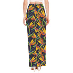 Bird Of Paradise Flower Pattern Print High Slit Maxi Skirt