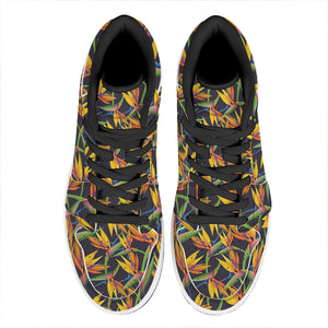 Bird Of Paradise Flower Pattern Print High Top Leather Sneakers