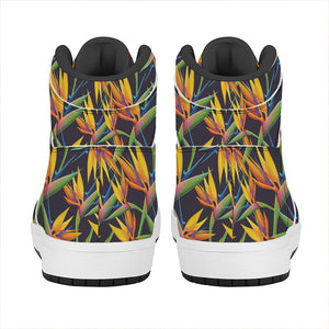 Bird Of Paradise Flower Pattern Print High Top Leather Sneakers