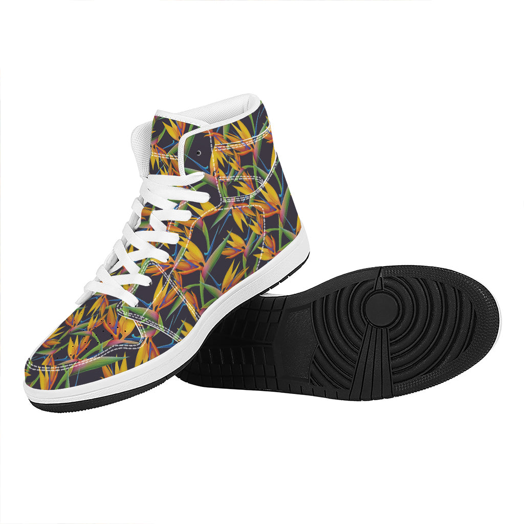 Bird Of Paradise Flower Pattern Print High Top Leather Sneakers