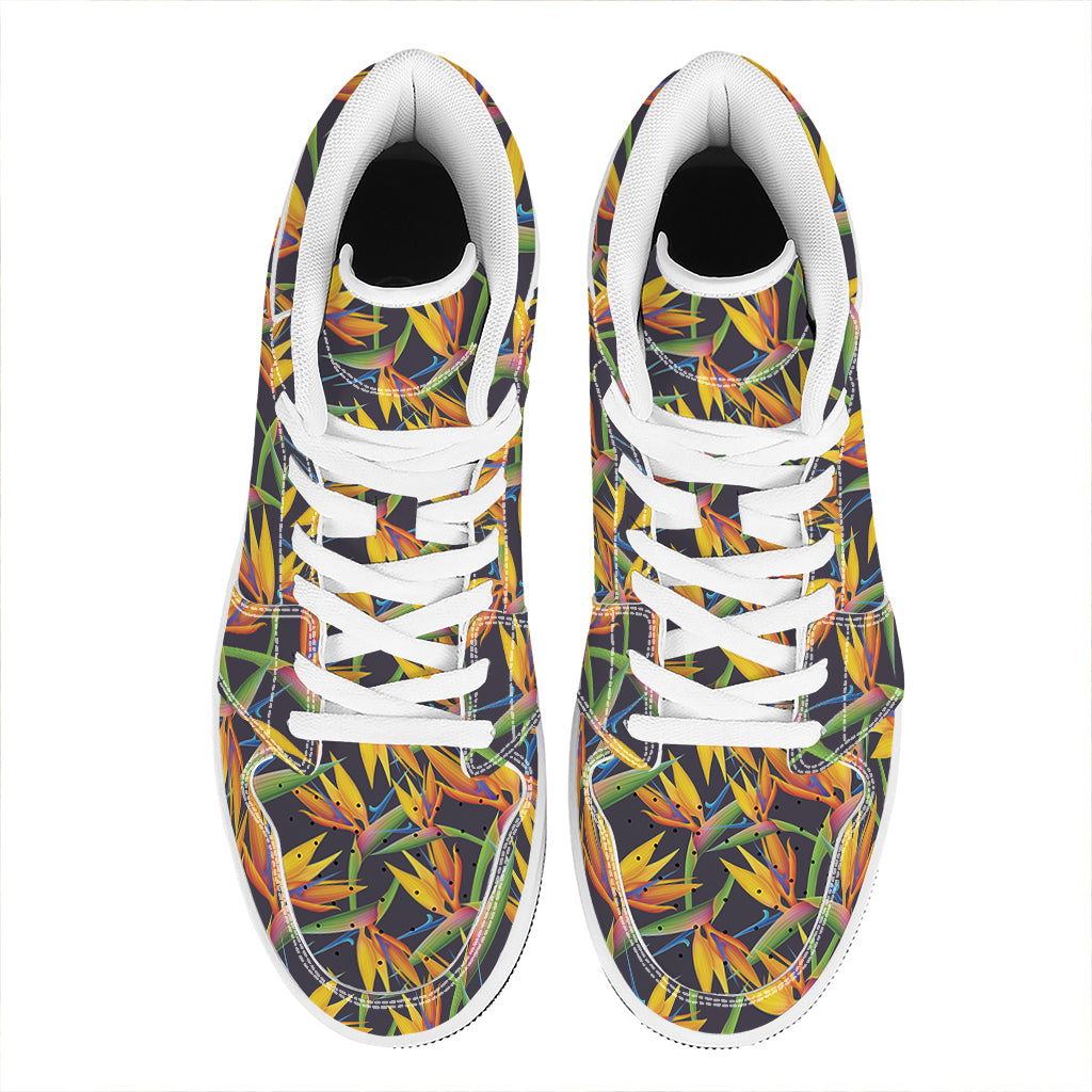 Bird Of Paradise Flower Pattern Print High Top Leather Sneakers