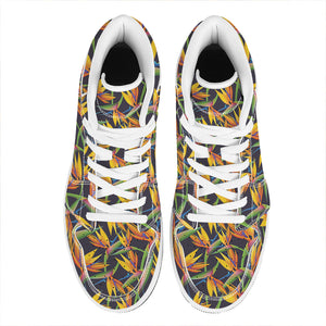 Bird Of Paradise Flower Pattern Print High Top Leather Sneakers