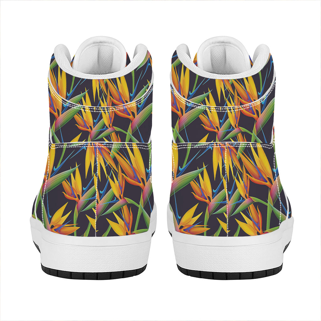 Bird Of Paradise Flower Pattern Print High Top Leather Sneakers