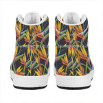 Bird Of Paradise Flower Pattern Print High Top Leather Sneakers