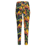 Bird Of Paradise Flower Pattern Print High-Waisted Pocket Leggings