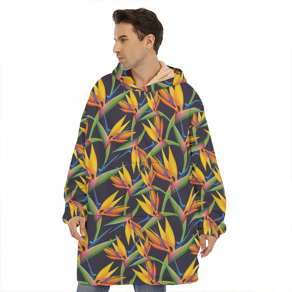 Bird Of Paradise Flower Pattern Print Hoodie Blanket