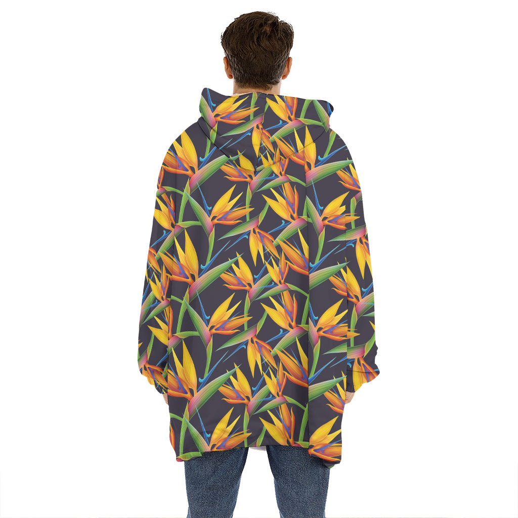 Bird Of Paradise Flower Pattern Print Hoodie Blanket