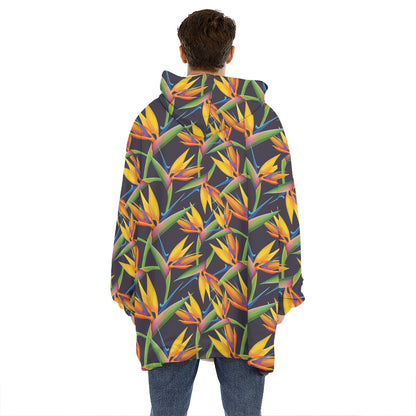 Bird Of Paradise Flower Pattern Print Hoodie Blanket